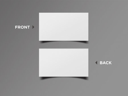 Blank 3D rendered horizontal Business visiting card with shadow mock-up front and back. Invite, tag, empty mockup for Presentation on isolated Light grey background. branding IDの写真素材