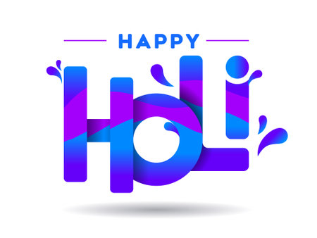 Happy Holi colorful calligraphy Logo, banner, Icon, Design, Sticker, Concept, Greeting Card, Template, Poster, Unit, Label, Web. Mnemonic with color splash typography. festivalのイラスト素材