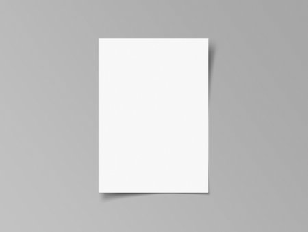 <p>Empty vertical A5, A4, A3, size Poster, Flyer, Letter mockup pasted on isolated grey background with shadow on wall. Display mock up for presentation. Clean white printout mock-up for invitation</p>の写真素材