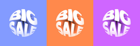 Big Sale 3D pop out text typography in a round shape ball or circle. Logo, Banner, Sticker, Concept card, Icon, Poster, Unit, Label, Web, Mnemonic. Discount template, Offer designのイラスト素材