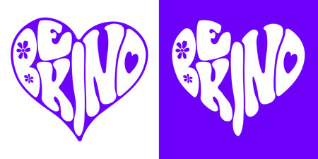 Love and be kind typography design in the shape of heart. Text, letters, Logo Design, Template, Offer, Banner, Sticker, Concept card, Icon, Poster, Unit, Label, Web Header Mnemonicのイラスト素材