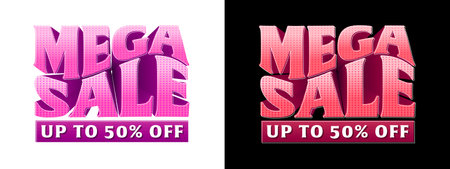 Mega Sale up to 50% off Logo, Icon, Design, Sticker, Concept, banner, Greeting Card Template, Poster, Unit, Label, Web, Mnemonic with Vintage wave style graphic design - Vector, Ilのイラスト素材