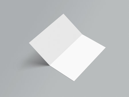 A blank mockup of folded business card on isolated background. Readymade showcase 3D render for mock up Invite, brochure, identity, stationery, advertising. Empty visiting card IDの写真素材