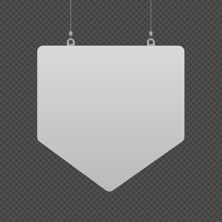 Empty clean hanging dangler mockup in geometric pentagon shape on transparent background for sale offer announcement, promotion. Realistic mock up dummy display template. pennantのイラスト素材