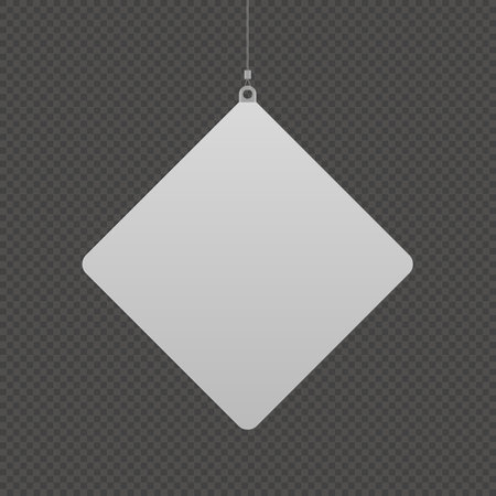 Empty clean hanging dangler mockup in geometric diamond square shape on transparent background for sale offer announcement promotion. Realistic mock up dummy display template.のイラスト素材