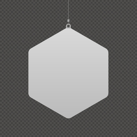 Empty clean hanging dangler mockup in geometric hexagon shape on transparent background for sale offer announcement, promotion. Realistic mock up dummy display template for presentのイラスト素材