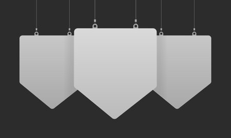 Empty clean set of 3 dangler mockup in geometric pentagon shape on transparent background for sale offer announcement, promotion. Realistic mock up dummy display template. Mock-upのイラスト素材