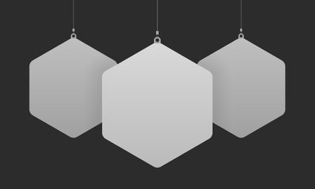 Empty clean set of 3 dangler mockup in geometric hexagon shape on transparent background for sale offer announcement, promotion. Realistic mock up dummy display template. Mocku-upのイラスト素材