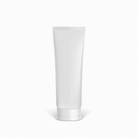 Empty clean 3d realistic mockup of tube with plastic shiny glossy cap of cosmetic cream gel, skin care product, toothpaste, shampoo bottle, medicine, pouch, mock-up templateの写真素材