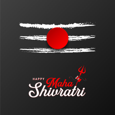 Happy Maha Shivratri the hindu festival with Grunge texture of Mahadev Tilak in Red sign, Concept, Template, Banner, Logo Design, Icon, Poster, Unit Label, Symbol, Mnemonic Shankarのイラスト素材