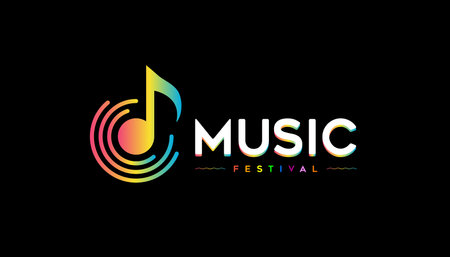 Music festival logo design in Multicolor, Greeting Card, Banner, Sale Offer, Sticker, Concept, Template, Icon, Poster Unit, Label, Web Mnemonic, musical fest event, music noteのイラスト素材