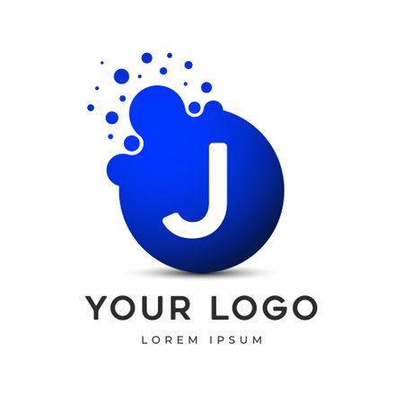 Letter J Logo with dots, LetteringÂ  unit with round digital pixels circlesÂ mnemonic. Alphabet J Letter Design vector graphic. single letter symbol, icon - editable vector logoのイラスト素材