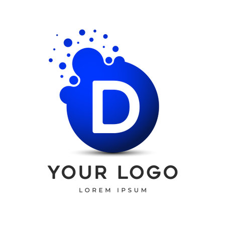 Letter D Logo with dots, LetteringÂ  unit with round digital pixels circlesÂ mnemonic. Alphabet D Letter Design vector graphic. single letter symbol, icon - editable vector logoのイラスト素材