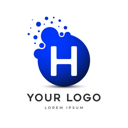 Letter H Logo with dots, LetteringÂ  unit with round digital pixels circlesÂ mnemonic. Alphabet H Letter Design vector graphic. single letter symbol, icon - editable vector logoのイラスト素材