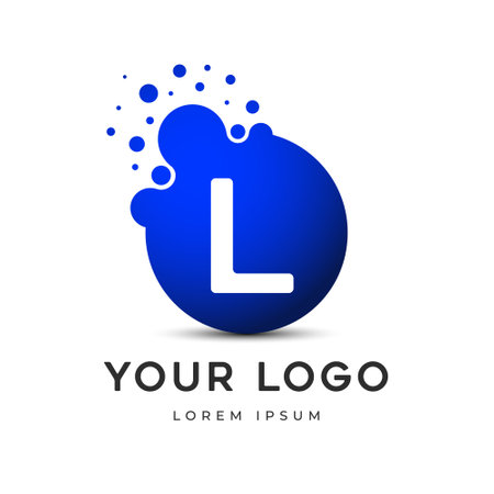 Letter L Logo with dots, LetteringÂ  unit with round digital pixels circlesÂ mnemonic. Alphabet L Letter Design vector graphic. single letter symbol, icon - editable vector logoのイラスト素材