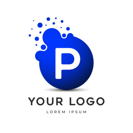 Letter P Logo with dots, LetteringÂ  unit with round digital pixels circlesÂ mnemonic. Alphabet P Letter Design vector graphic. single letter symbol, icon - editable vector logoのイラスト素材