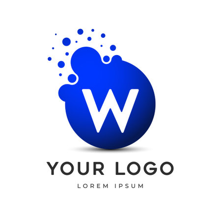 Letter W Logo with dots, LetteringÂ  unit with round digital pixels circlesÂ mnemonic. Alphabet W Letter Design vector graphic. single letter symbol, icon - editable vector logoのイラスト素材
