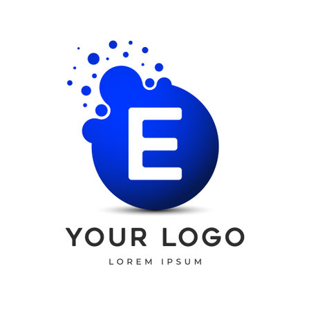 Letter E Logo with dots, LetteringÂ  unit with round digital pixels circlesÂ mnemonic. Alphabet E Letter Design vector graphic. single letter symbol, icon - editable vector logoのイラスト素材