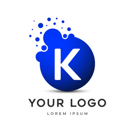 Letter K Logo with dots, LetteringÂ  unit with round digital pixels circlesÂ mnemonic. Alphabet K Letter Design vector graphic. single letter symbol, icon - editable vector logoのイラスト素材