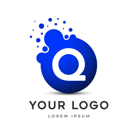 Letter Q Logo with dots, LetteringÂ  unit with round digital pixels circlesÂ mnemonic. Alphabet Q Letter Design vector graphic. single letter symbol, icon - editable vector logoのイラスト素材