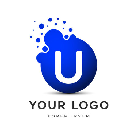 Letter U Logo with dots, LetteringÂ  unit with round digital pixels circlesÂ mnemonic. Alphabet U Letter Design vector graphic. single letter symbol, icon - editable vector logoのイラスト素材