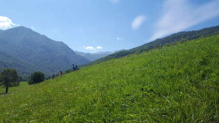 Tjentiste, Bosnia and Herzegovina, August 21, 2016 : Walking on bright, sunny day on Sutjeska national parkのeditorial素材