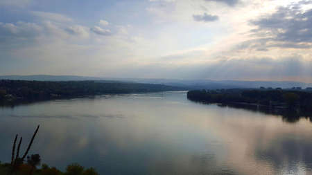 Panoramic view of the river Danube from the Petrovaradin fortress near Novi Sad in Serbiaの写真素材