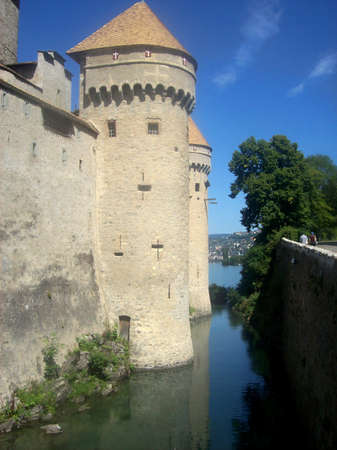 Beautiful Castle Chillon one of the most visited castles in MONTREUX, Switzerlandのeditorial素材
