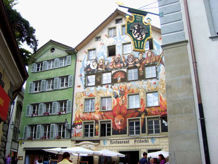 Lucerne, Switzerland - July 25, 2009 :Historic city center of Lucerne with beautiful beaildings , Luzern, Switzerlandのeditorial素材