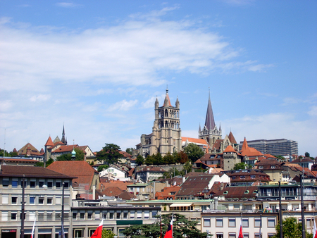 The view on Cathedral of Notre Dame ,Lausanne, Switzerlandのeditorial素材