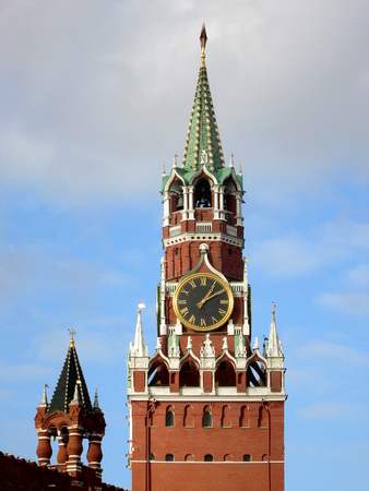 Spasskaya Tower of Moscow Kremlin at Red Square in Moscow. Russia.のeditorial素材
