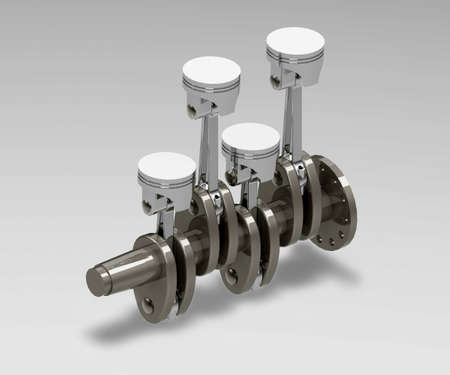 3D render of crank mechanism, four cylinder engineの写真素材