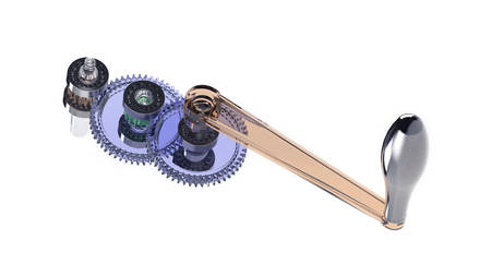 rendering of model glass gear mechanismの写真素材