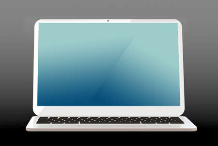 rendering of white laptop computer isolated on grayの写真素材