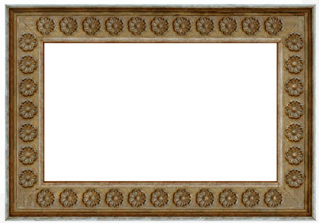 wooden picture art frame isolated on whiteの写真素材