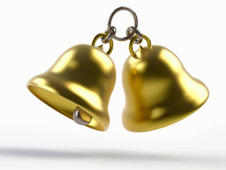 rendering of golden bells isolated on whiteの写真素材