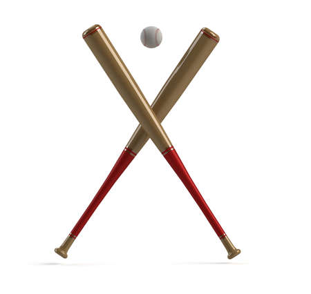 baseball bats with red handle and ball isolated on white background