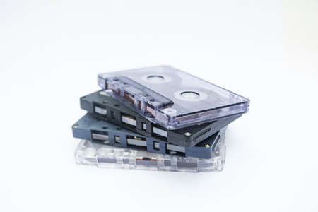 stack of cassettes isolated on whiteの写真素材