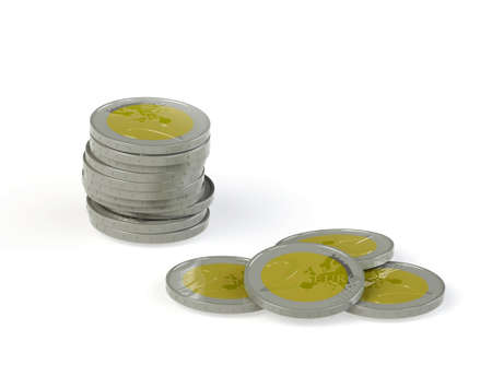 euro coins on white backgroundの写真素材