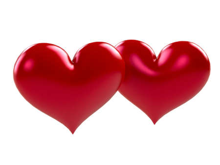 two red hearts isolated on whiteの写真素材