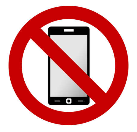 No mobile phone allowed sign. Turn off mobile phone. No cell phone sign. Vector illustration, phone and sign are on separate layers, you can simply change color.のイラスト素材