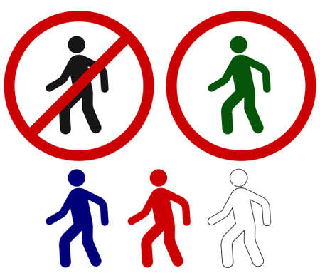 No crossing. Prohibited signs walking man, silhouette of manのイラスト素材