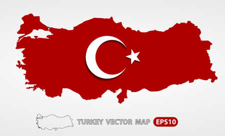 Turkey map with Turkish flag vector illustration - map, emblem, shadow are on separate layers, you can easily edit itのイラスト素材