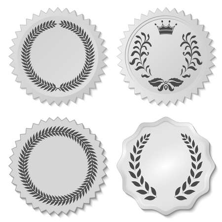 decorative stickers set with laurel leafs, circular laurel foliate emblem, wreaths depicting an award, heraldry nobility - vector illustration, you can change the shape and color as you wishのイラスト素材
