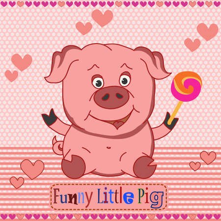 Funny little pig drawing by hand, cartoon, happy. Vector pattern for baby clothes.のイラスト素材