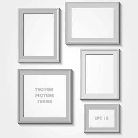 Photo Frame, Blank Rectangular Picture Frame with shadow on a grey wall. Vector illustrationのイラスト素材