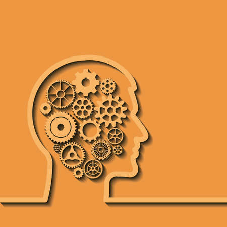 Gears in human head, idea, brain, silhouette. Thinking process, intelligence - future - memories -  problems. Vector illustration, you can simply change colorのイラスト素材
