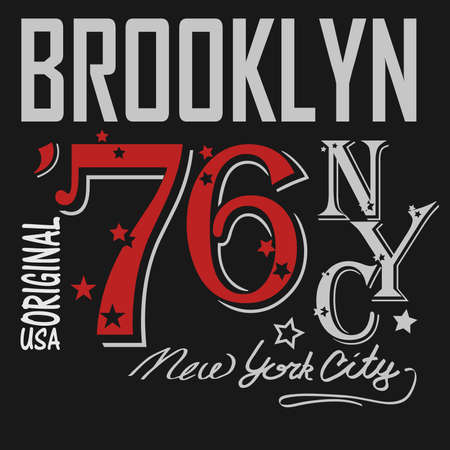 Brooklyn Typography Graphics Label. T-shirt Printing Design, New York original wear, Hand drawing silhouette, America, USA - vector illustrationのイラスト素材