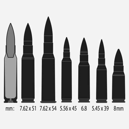 Various bullets - war - danger - weapon - sectional view, Vector illustrationのイラスト素材