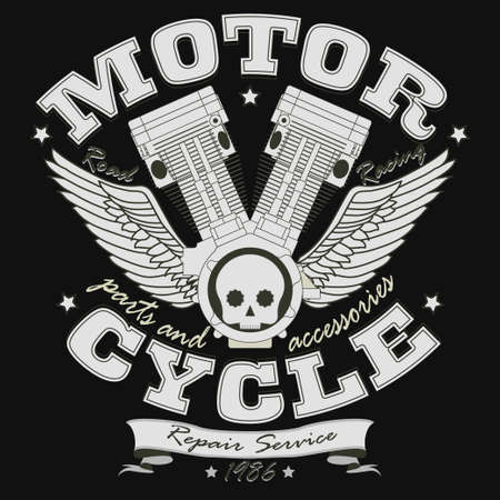 Motorcycle Racing Typography Graphics. T-shirt Design,  Bikers wear. Repair service logo - vector illustrationのイラスト素材